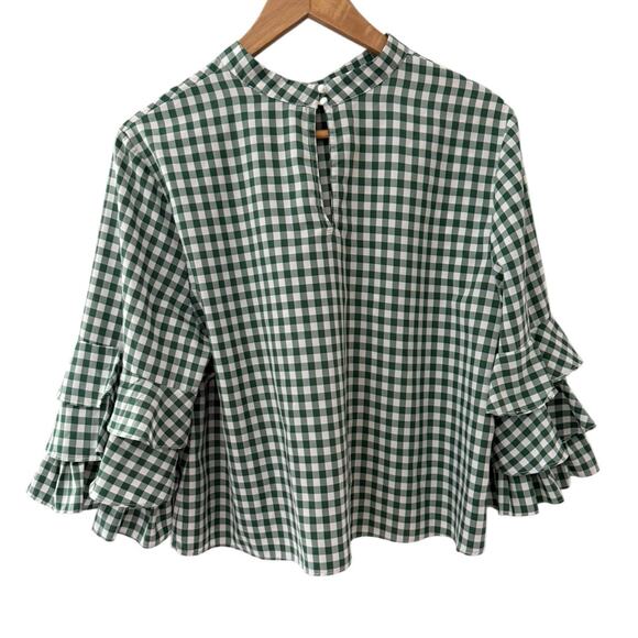 Anthropologie Sunday in Brooklyn 3/4 Sleeve Ruffled Checked Top Green Size Large - Picture 6 of 11